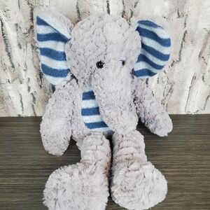 MTY International ELEPHANT‎ Gray 20" Plush, Blue Striped Ears Tummy EUC